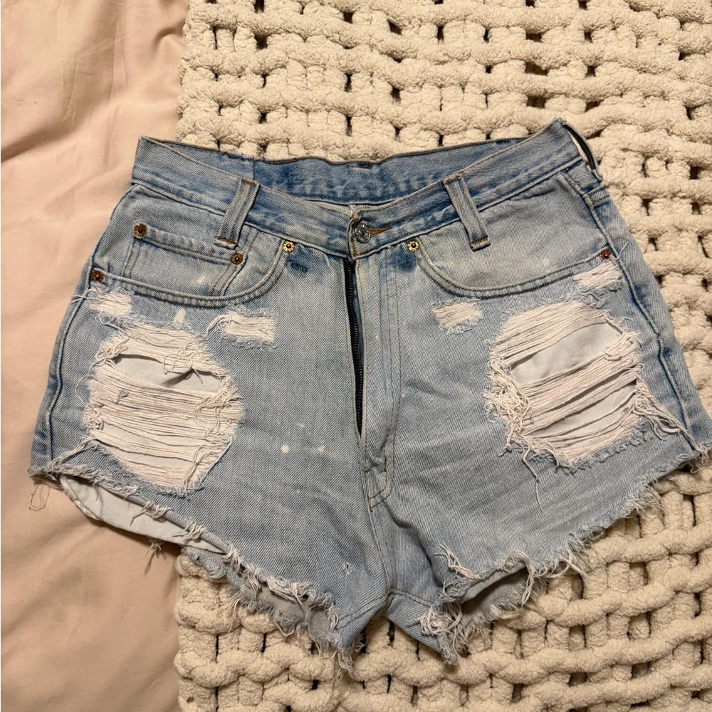 Levi Distressed Light Blue Denim Shorts